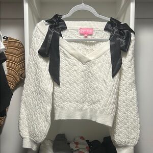 Sugar Thrillz V-Neck Sweater White Black Accents